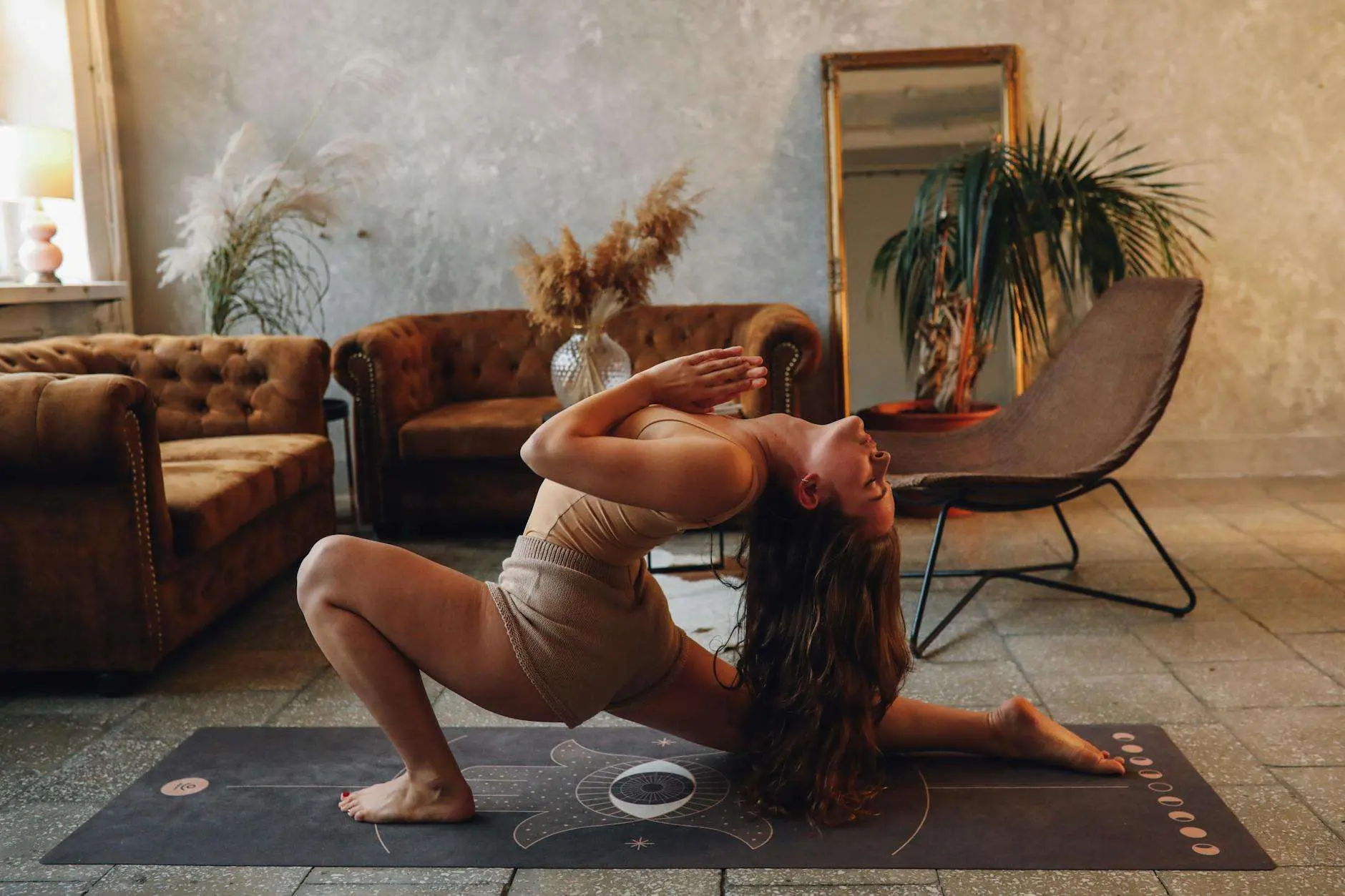 growth woman in white tank top lying on floor
