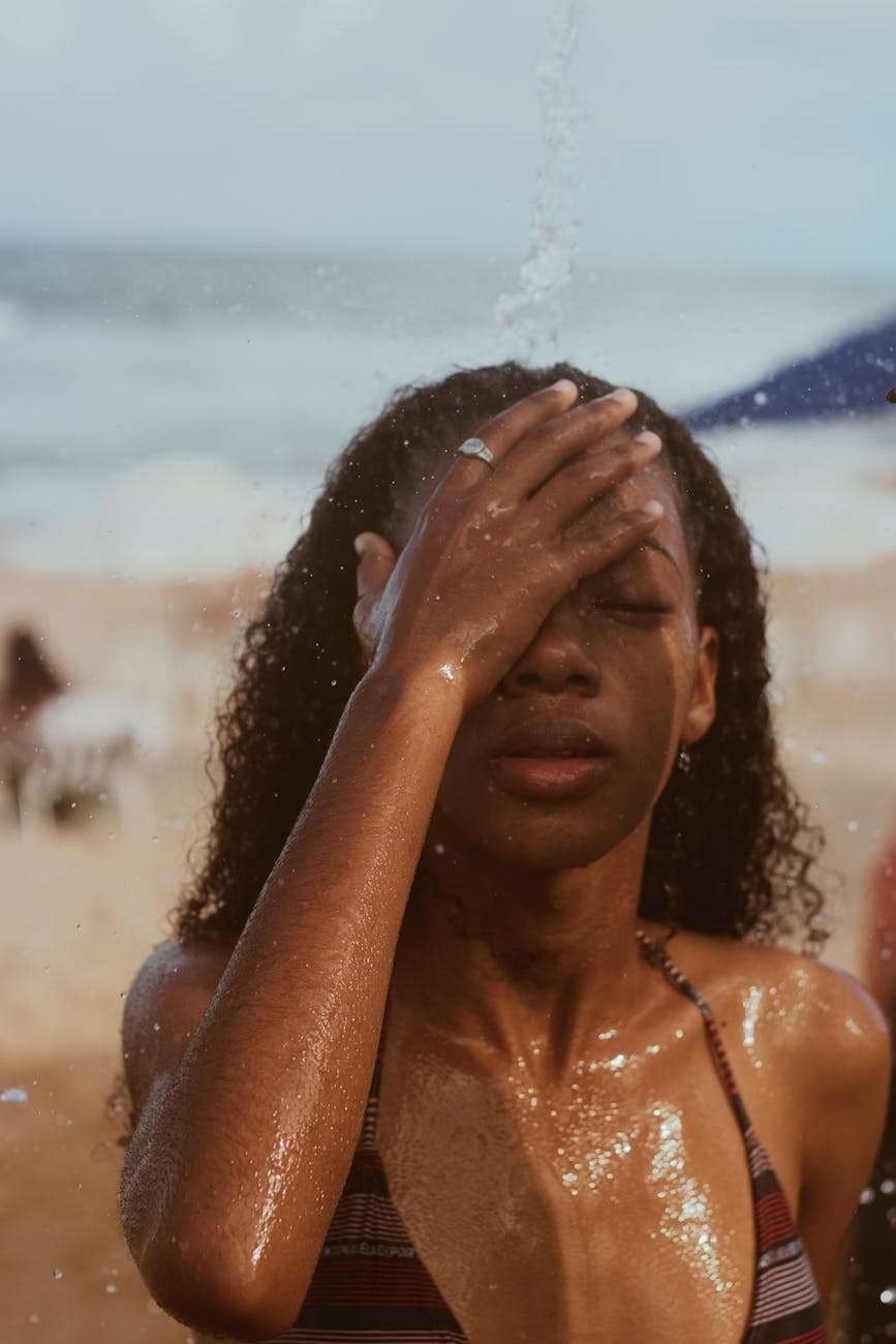 close up shot of a woman taking a bath